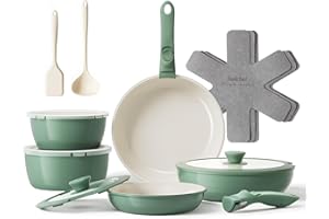 Redchef Set di pentole da 16 pezzi, antiaderente in ceramica, con manico rimovibile, padella da 20/26 cm, padella da 26 cm, pentola da 18/20 cm, impilabile per tutti i piani cottura, adatto al forno
