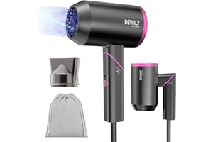 DEWILY Mini Phon Capelli da Viaggio Potente - asciugacapelli ionico, Maneggevole e Compatto, 1800W, Manico Pieghevole, 3 Temperature, Fono Capelli Ionico portatile
