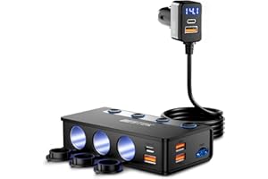 ‎BESTEK 9 IN1 BESTEK 180W Zigarettenanzünder Verteiler, Auto KFZ Adegerät mit 65W PD & 4 Port QC3.0 kfz Ladegerät USB C Zigarettenanzünder Adapter USB mit LED Licht für iPhone Dash Cam iPad GPS
