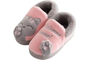 KEYUSHOP Hausschuhe Baumwolle Kinder Winter Warme Plüsch Pantoffeln Cartoon Katze Rutschfeste Slippers Weiche Bequeme Memory Foam Slippers für Mädchen Jungen Innen Außen