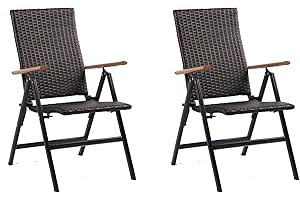 HYGRAD BUILT TO SURVIVE 2 x Rattan Garden Dining Chairs With 7 Reclining Positions Outdoor Foldable Picnic Chair For Beach, Park, Picnic (Brown)