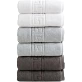 ANILSAN 6'lı El ve Y&uuml;z Havlusu Seti (50x90 cm) -%100 Pamuk, Y&uuml;ksek Emici, Grek Desenli - Ev, Otel, Spa ve Banyo İ&ccedil;in L&uuml;ks Hav