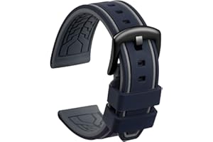 ULLCHRO Silikonowy pasek do zegarka zamiennik dwukolorowy - 20, 22, 24, 26 mm gumowy pasek do zegarka z klamrą ze stali nierdzewnej czarny