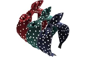 HUANMAYE 3PCS Headbands for Women's Hair Boho Wrap Tie Fashion Hairbands Elastic Twist Hair Scarf Pretty Bow Tie Hair Bands Wide Alice Hair Bands for Women Uk and Girls (PolkaBow)