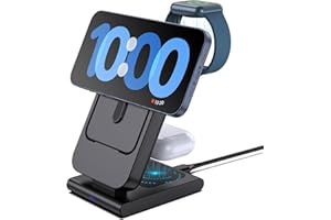 NEOTRIXQI Magnetyczna ładowarka bezprzewodowa, odłączany akumulator Mag-Safe 5000 mAh, składana podstawka ładowarki Mag-safe do iPhone 15 Pro Max 14 13, do iWatch 9 8, ładowarka bezprzewodowa do Airpods Pro 2/3