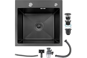 Fulgutonit Evier Cuisine 1 Bac, Évier de Cuisine Gris Moderne avec Trop-Plein et Vidange Rapide, Evier à Poser avec 2 Trous pour Robinets et Distributeurs de Savon (45 x 45 cm)