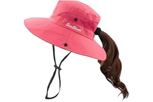 Muryobao Chapeau de Poney pour Femme Protection UV d'été Pliable Large Bord Boonie Chapeaux pour la Plage, Le Safari, la pêche