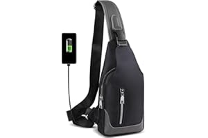 HEROIC KNIGHT Bolsa Bandolera con Puerto de Carga USB, Impermeable, Mochilas Cruzadas Pequeñas para Hombres Mujeres Senderismo Ligero Ciclismo Viaje-Negro