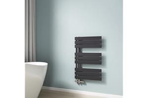 EMKE Scaldasalviette termoarredo piatto, Termoarredo da Bagno, 762 x 500 mm, Antracite colore, collegamento laterale, 397W, radiatore scaldasalviette ad acqua calda