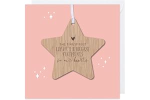 LULA & GRAY Baby Loss Memorial Gift - Miscarriage/Stillbirth Keepsake - The Tiniest Feet Leave The Biggest Footprints In Our Hearts (Pink, Card With Wooden Star)
