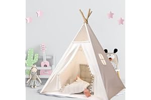 Lifemaison Teepee Tent for Kids Dacron Canvas Play Tents Indoor Outdoor,Play Tent for Boy and Girls,Unique Reinforcement Part - Foldable Play Tent Canvas Childrens Tents,Wigwam Tipi Play House