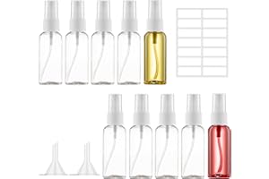 Ysimple 10 Pezzi Flaconi Spray da Viaggio in Plastica Trasparente 50ml,Plastica Trasparente Flacone Spray,Trasparente Flacone Spray Vuoto,con 1 Etichette e 2 Imbuti,per i Viaggi e L'uso Quotidiano