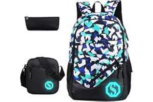SellerFun Teenage Boy Girl Unisex Multifunctional School Bag Backpack with Florescent Mark(ColorA 3 Sets,20L)