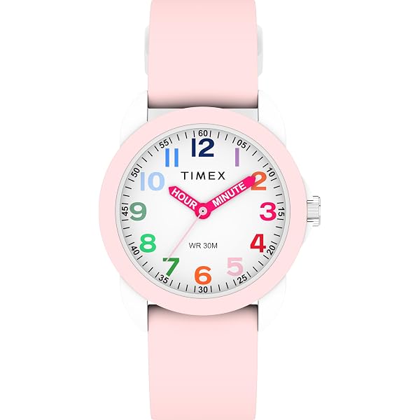 Timex Orologio Bambini Analogico 30mm – Cassa Bianca, Quadrante Bianco, Cinturino Rosa In Silicone – Con Lancette Per Imparare L'ora
