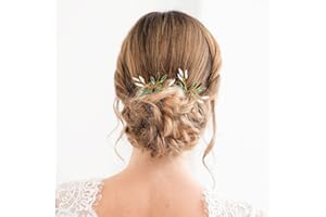 IYOU - Pettine per capelli da sposa con fiori verdi e cristalli, accessorio per ragazze e donne (2 pezzi)