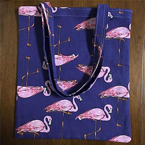 YILE Cotton Canvas Eco Shopping Tote Shoulder Bag Print Flamingo Royal Blue 616b