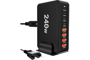 BOTEWO USB C Ladegerät: 240W 8-Port USB Netzteil Adapter Mehrfach Ladegerät mit 4 USB-C und 4 USB-A, Schnellladegerät PD 3.0 Charger Power Netzteil für MacBook, Laptop, iPhone, iPad, Samsung (Schwarz)