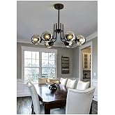 Fer Chandelier Tanya Modern Design Kitchen - Living Room - Bedroom - Ceiling Black Color 6-Li Chandelier with Smoked Glass