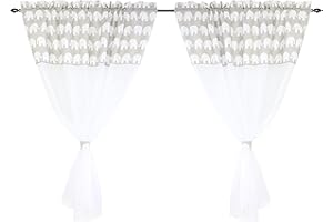 ‎TUPTAM TupTam Kinderzimmer Voile Vorhänge Baby Gardinen mit Tunnelzug Set, Farbe: Elefant Weiß/Grau, Größe: ca. 140 x 160 cm