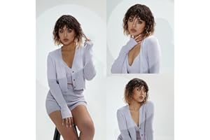 FASHION IDOL Bob perruque de cheveux humains bouclés pour les femmes noires 25 CM brésilienne vierge de cheveux humains courte perruque ondulée en eau profonde avec une frange 150% Desity