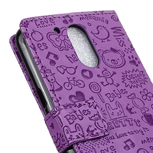 Handyhülle für Motorola Moto G4/G4 Plus,QUENJOY® Cartoon Textur Leder Tasche Smart Cover Flip Case Beschützer Haut Schutzhülle Hüllen für Lenovo/Motorola Moto G4/G4 Plus (5,5 Zoll) Smart Phone,Lila 02 - 7