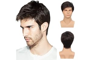 ‎SIUDUS Siudus Herren Schwarze Kurze Perücke Gerade Schichtes Seitenteil Natürliche Haar Perücke Synthetische Faser Kerl Männliche Perücken für Tägliche Cosplay Kostüm Verwendung