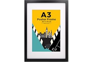 EGOFINE A3 Frame,100% Solid Wood with A4 Mat,A3 Picture Frame,A3 Photo Frames with Acrylic Glass,A3 Poster Frame for Wall Mounting,29.7x42cm Certificate Frames for Portrait,Black