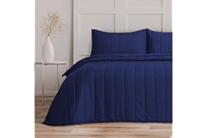 Bronwen Mathews Quilted Bedspreads King Size Tram Lines Pattern - 3Pcs Navy Quilted Throw Set 240x260cm Soft Microfiber Lightweight Coverlet with 2 Pillowcases 50x75cm for All-Season (Navy, King)