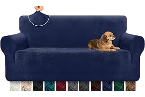 Granbest, copridivano in velluto super morbido, 3 posti, pezzo unico, elegante e lussuoso rivestimento con aste in gommapiuma, protezione spessa in spandex per mobili (3 posti, blu scuro)