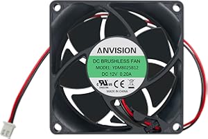 ANVISION 80mm x 25mm DC 12V Brushless Cooling Fan, Dual Ball Bearing, 2 Pin