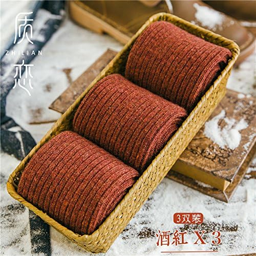 Thick socks women's socks thick winter barrel plus velvet warm double-pole solid color cotton socks sleep socks no bones that are code 34-39, full red wine (3-pack)