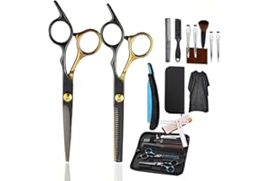 HEYOUTH Forbici Parrucchiere,Forbici Per Sfoltire i Capelli,Forbici Capelli,14 Capelli Professionali in Acciaio Inox, con Mantello da Barbiere, Pettine e Clip per Uomini, Donne, Bambini