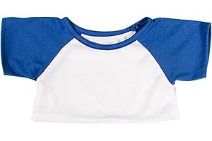 Stuffems Toy Shop White Tee w/Royal Blue Sleeves Outfit Teddy Bear Clothes Fit 14-18 Build-a-bear, Vermont Teddy Bears, and Make Your Own Stuffed Animals