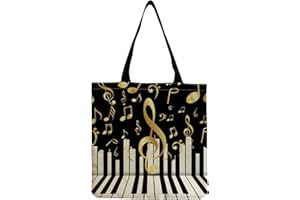 ZALHIN Borse per La Spesa Riutilizzabili con Motivo Musicale, Punk Borsetta da Donna in Cotone, Borsa in Tela per Note Musicali, Borsa in Tela Nera, Borsa per Musica