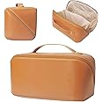 Tiokkss Large-Capacity Travel Cosmetic Bag | Leather Makeup Bag | Waterproof Portable Cosmetic Bag | Multifunctional Storage Makeup Bag | Travel Cosmetic Bag (Brown)