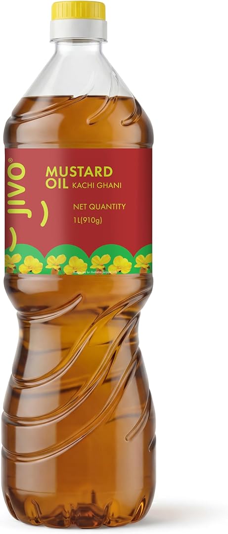 JIVO Cold Pressed Kachi Ghani Chemical Free Mustard Daily Cooking Oil, 1 Litre | Recommended for Roasting, Frying, Baking All type of Cuisines |