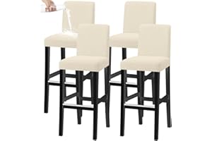 KELUINA Bar Stuhl Hocker Abdeckungen, Stretch Abnehmbare Waschbare Stuhl Slipcover für Kurze Dreh Dinning Stuhl Rücken Stuhl Bar Hocker Stuhl (Beige,4er-Set)