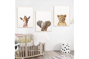 NORDIC IDEAS 3 Láminas Animales Cuadros Jirafa Elefante León Poster Dormitorio Bebe Nórdico Decorativas Pared Infantil Imagen de Niños Regalo Impresiones de Lienzo PTANB001-XL