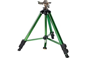 Biswing Impact Sprinkler Head on Tripod Base, Heavy Duty Lawn Sprinkler, 360 Degree Large Area Irrigation, Brass Sprinkler Nozzle & Solid Alloy Metal Extension Legs Flip Locks, 1 Pack