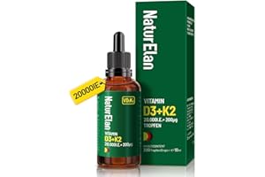 ‎NATURELAN Vitamin D3 K2 hochdosiert Tropfen - 20000I.E. + Vitamin K2 MK7 200 mcg pro Dosis, Vegetarische, Ohne Zusätze, Laborgeprüft