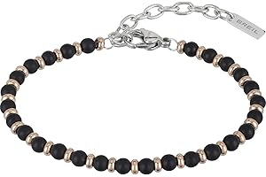 Breil Armband BLACK ONYX für Herren aus Edelstahl mit Onyx in der Farbe Rosa/Schwarz, mit Karabinerverschluss, Länge: 22,5 cm, TJ2409