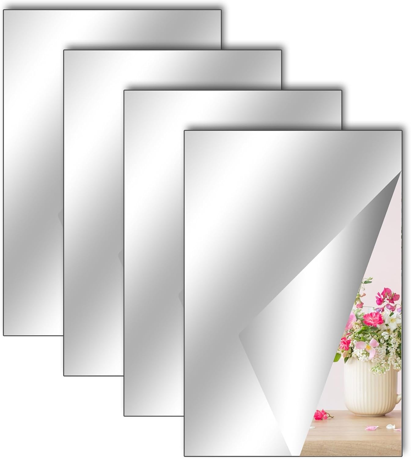 TSLBW 4 Pack Self Adhesive Mirror Stickers 40x30cm Acrylic Mirror Sheets for Wall School Home Livingroom Bathroom Bedroom Decor