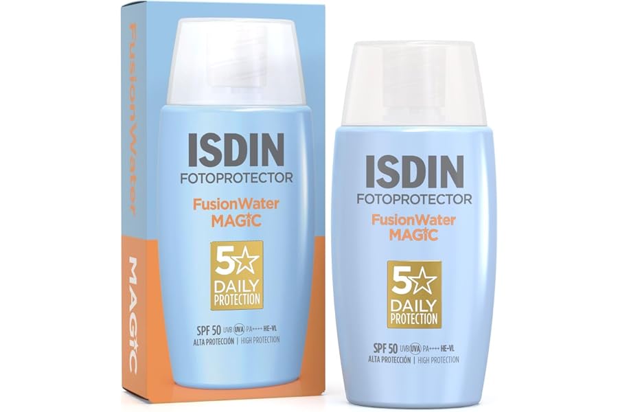 ISDIN Fotoprotección Fusion Water MAGIC SPF 50, Protector Solar Facial de Textura Ligera y Fase Externa Acuosa con Tacto Fina