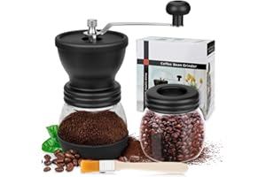 WINDFROMORT Broyeur Cafe grain - Moulin à café manuel, Acier Inoxydable et Verre, Meules En Céramique Réglables, Facile À Nettoyer, Idéal Pour Café, Espresso, French Press et Café Filtré