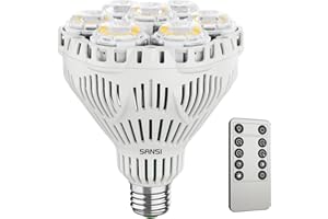 SANSI Lampara de Plantas Regulable, Bombilla de Crecimiento LED 40W E27, Luz Plantas Espectro Completo 4000K con Control Remoto, Minutero 4/8/12H, Brillo de 4 Niveles paras Cultivo Interior