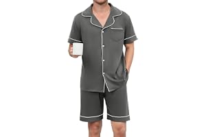 Reliwel Herr pyjamas kort bomull med knappslå, tvådelad kortärmad skjorta och shorts, mjukt sommarset med loungekläder