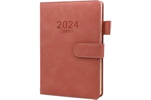 EARNING POWER Academic Diary 2024, A5 Day Per Page, Faux Leather 2024 diary from Jan 2024 to Dec 2024, Productivity A5 Daily Planner with Monthly Tabs, Bookmark, Pen Loop and Inner Pocket,350 Page(Pink)