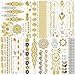 Price comparison product image Premium Metallic Temporary Tattoos, KALLOE 75+ Gold and Silver Mandala Mehndi Boho Designs Waterproof Sticker Flash Jewelry Tattoos for Women Teens Girls