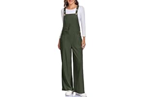 HOTIAN Damen Latzhose Cord Elegant Overall Jumpsuit Weites Bein Lang Baggy Playsuit Casual Lose Overall mit Träger