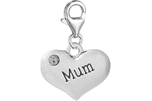 JEWELLERYJOY Crystal rhinestone heart lobster Clip On Message Charms silver tone meaning word charms for floating necklace and chain bracelet fits Thomas Sabo